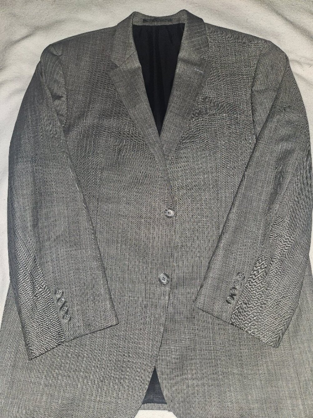 Excellent S COHEN Herringbone Light Gray Pure Wool Suit 44R